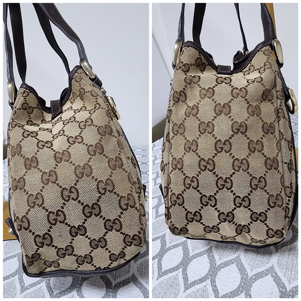 Gucci GG Canvas Abbey Tote Beige/Chocolate Brown - Picture 8 of 14